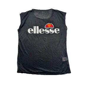 Ellesse Black Sleeveless Logo Tank Top Size S Sheer Lightweight Streetwear